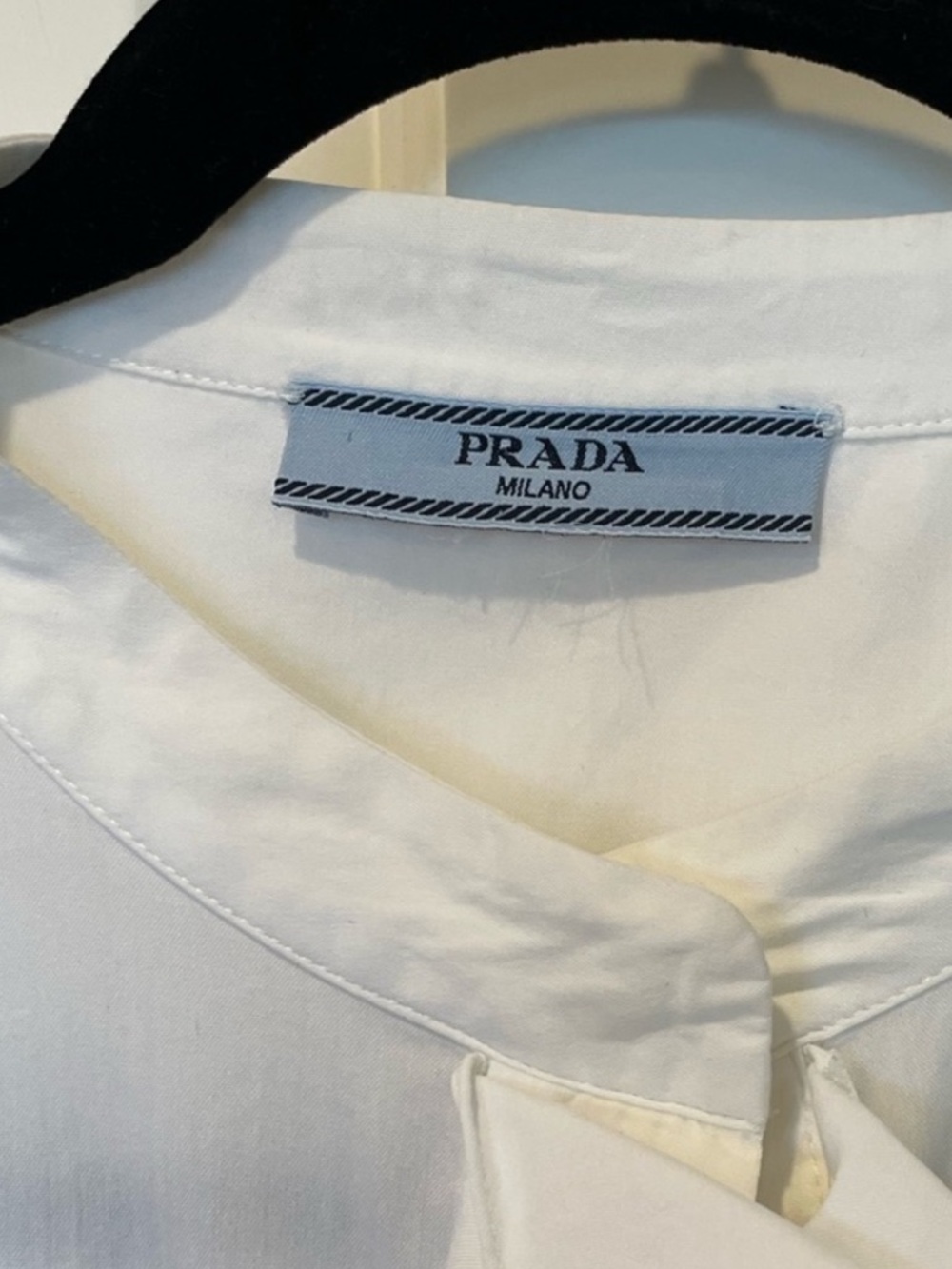 Prada White Short Sleeve Ruffle Front Blouse with Tie Back Size 44/12 - Picture 6 of 7
